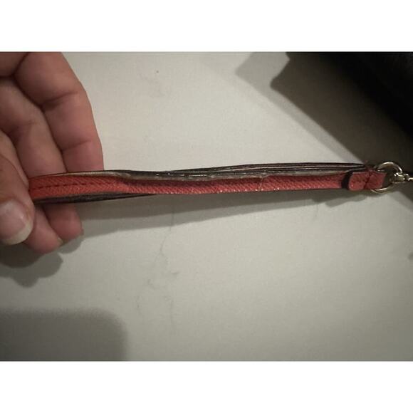 Coach Signature Wristlet Brown/Red Leather Trim – Classic Logo Print - Picture 3 of 11